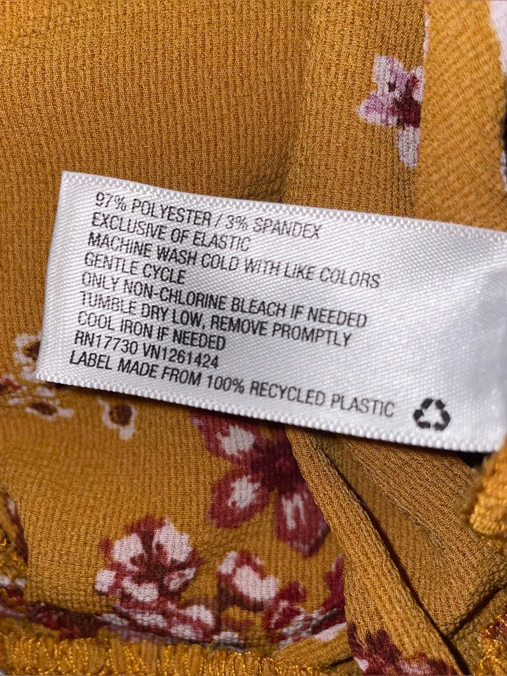 Xhilaration S Mustard Yellow Floral Pattern Button V Neck Elastic Waist Jumpsuit - Picture 5 of 5
